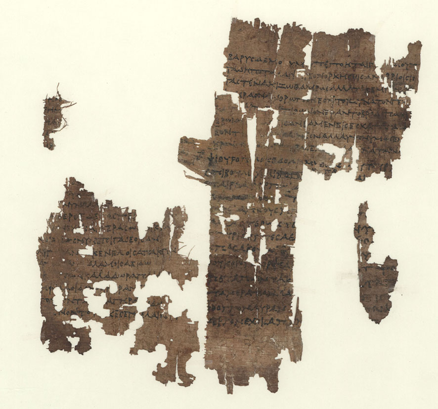 A tattered piece of Papyrus with Sappho's Fragment 58 on it 